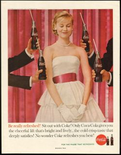 1960 Print Ad Coca Cola Coke Pretty Girl Offered Cokes