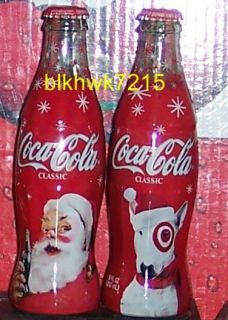 2004 TARGET SANTA DOG WRAPPED HOLIDAY 8 OUNCE GLASS COCA COLA BOTTLE
