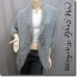 Fluffy Pockets Knit Cocoon Shrug Cardigan Sweater Top Gray M~L