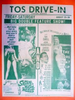 1960s Claxton GA Drive in Flyer James Mansfied in Girl CanT Help It