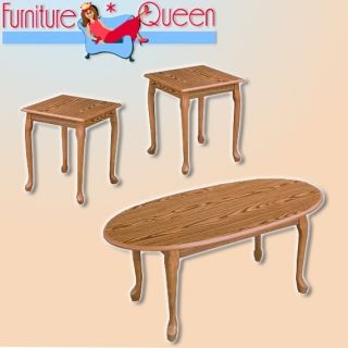 Piece Oak Coffee Table 2 End Tables Set New 2214