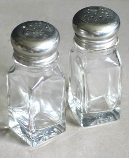 Classic Clear Glass Salt Pepper Shakers Stainless Steel Lids Excellent