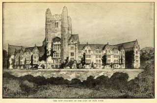 1903 Print City College of New York Neo Gothic Style Architecture C