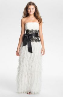 Jessica McClintock Ruffled Strapless Tulle Gown