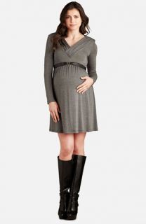 Maternal America Maternity Belted V Neck Dress