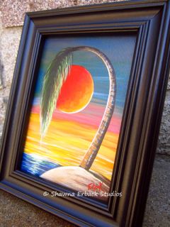 Vibrant Colorful Seascape Painting Original erback Art Palm Tree Ocean