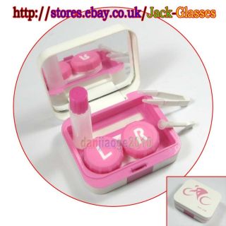 New Pink Mirror Contact Lens Lenses Box Cleaning Case Holder Set Brand