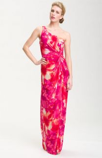 Adrianna Papell One Shoulder Floral Print Gown