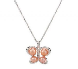 Honora Sterling Cultured Pearl 17 Buttefly Pendant w/Chain —