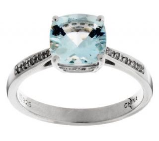 30 ct Aquamarine and 1/10 ct tw Diamond Sterling Ring —