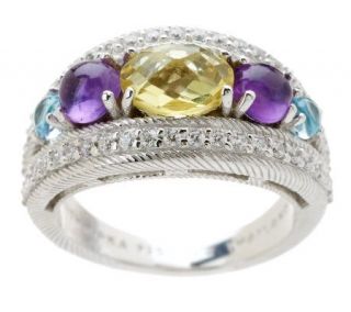 Judith Ripka Sterling Multi Gemstone and Diamonique Tapered Ring