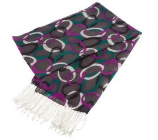 Precious Fibers Lightweight Cashmere Abstract Circle Scarf w/ Fringe 