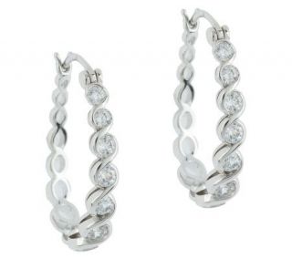 Epiphany Diamonique 100 Facet Graduated Oval Hoops, Sterling   J272323