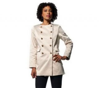 Joan Rivers Jewel Neck Double Breasted Trench Coat —