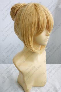 Fashion Fate Zero Saber Costume Coplay Blonde Gold Bun Wig Yellow