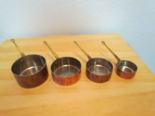 Set of 4 Vintage Heavy Copper Brass Measuring Cups