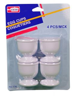 Lot of 4 White Plastic Egg Cups Cook Hard Soft Boiled