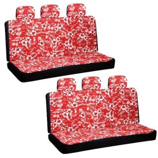 25pc Complete Set Red Floral Auto SUV Hawaii Seat Cover Wheel + Belt