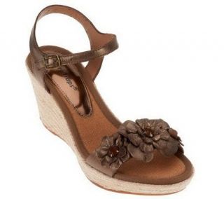 BareTraps Tease Leather Wedge Sandals w/Flower Detail —