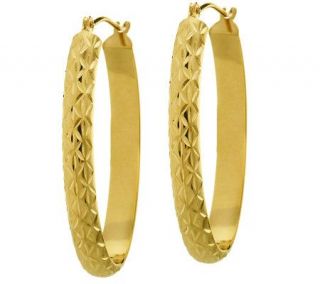 High Polished and Textured Oval Hoop Earrings, 14K —