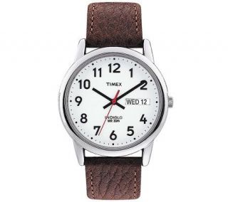 Timex Mens Easy Reader Brown Leather Strap Watch —