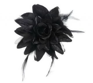 Joan Rivers Glitz and Feathers Fabric Flower Pin —