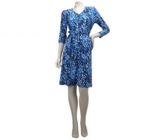 Bob Mackies Polka Dot Medley Print Dress with Ruching Detail