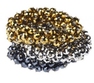 Set of 3 Metallic Bead Stretch Bracelets —