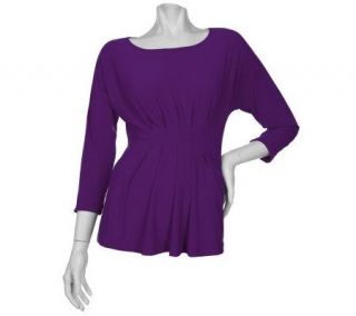 EffortlessStyle by Citiknits 3/4 Sleeve Stretch Jersey Top w/ Pleating 