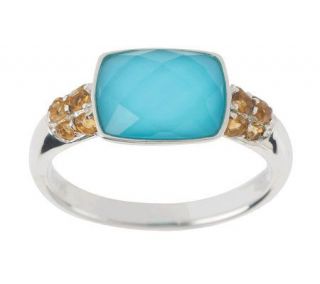 Turquoise Doublet and Citrine Accent Sterling Ring —