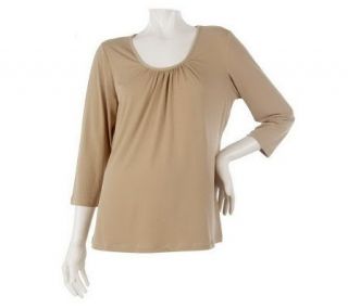 Susan Graver Essentials Liquid Knit 3/4 Sleeve Top with Shirring 