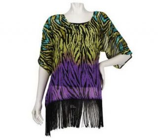by Marc Bouwer Printed Top w/Fringe Detail and Cami —
