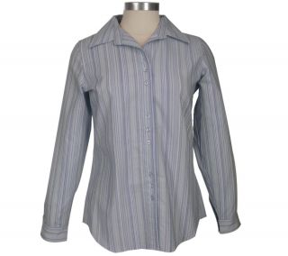 Denim & Co. Stretch Long Sleeve Button Front Striped Shirt —