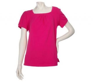 La Cabana by Caribbean Joe Short Sleeve Square Neck Knit Top