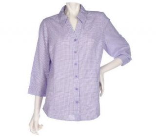 Denim & Co. Roll Sleeve Button Front Check Woven Shirt —