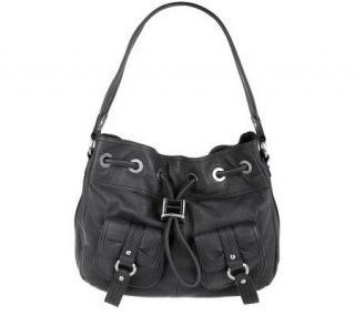 Makowsky Glove Leather Drawstring Pocket Hobo Bag —