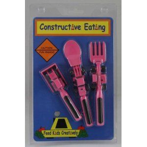 Constructive Eating Utensil Set Forklift Loader Pink