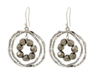 Or Paz Sterling Pyrite Round Hammered Dangle Earrings —