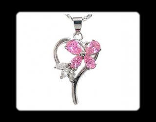 Fashion Jewelry Lady Gift Pink Sapphire White Gold GP Pendant Necklace