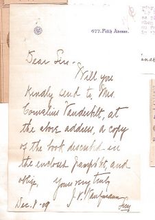 Signed Letters J V Kaufmann Cornelius Vanderbilt