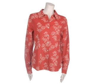 Denim & Co. Floral Print Corduroy Shirt w/ Picot Trim —