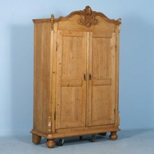 Antique Lithuanian Pine Armoire with Scroll Detailing C1850