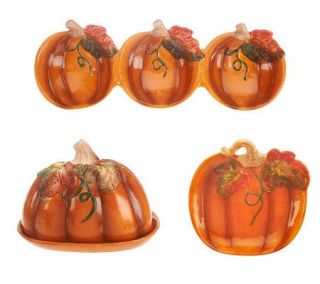 Glazed Ceramic Pumpkin Serving Set by Valerie 