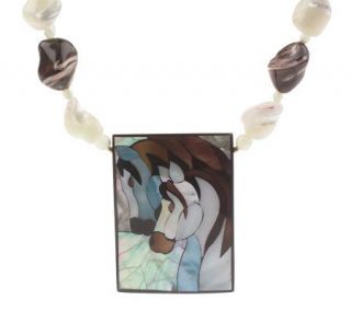 Lee Sands Mother of Pearl Nugget Necklace w/Double Horse Inlay Pendant 