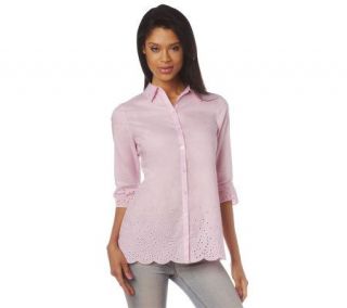 Liz Claiborne New York Button Front Shirt with Eyelet Border   A224035