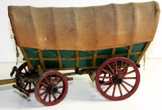 Vintage 10 Conestoga Wagon Model Hand Crafted Folk Art Canvas Wood