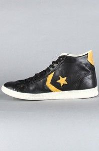 Converse by John Varvatos Pro Player Mid Black and Gold Top Leather