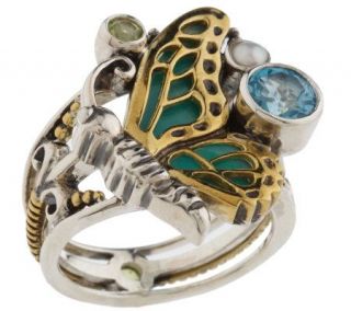 Echo of the Dreamer Green Garden Party Butterfly Ring Sterling/Bronze 