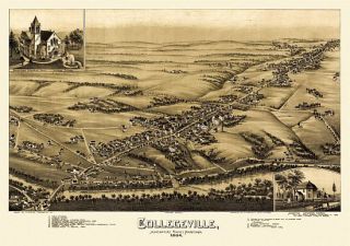 Collegeville Birds Eye View Map 1894 Pennsylvania Montgomery County