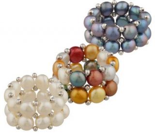 Lee Sands Set of 3 Cultured FreshwaterPearl Stretch Rings —